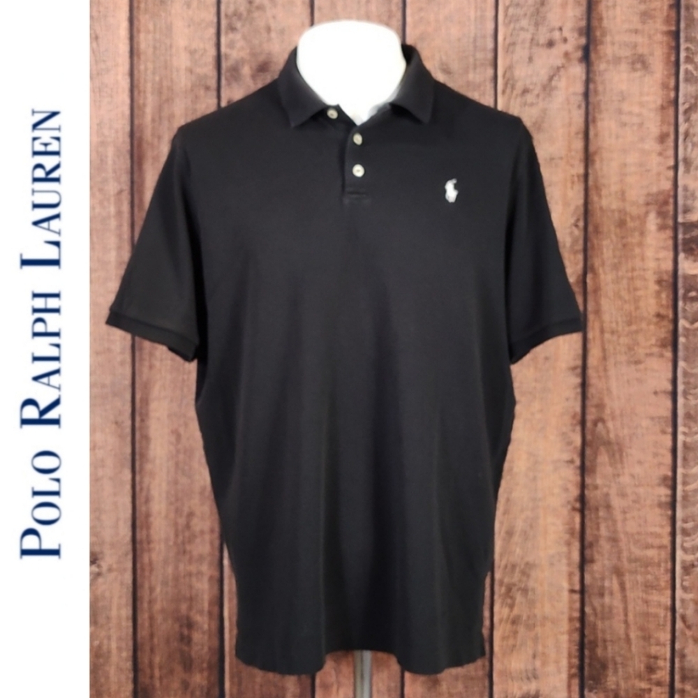 Solid Black Polo With White Pony Mens Big and Tall Soft Cotton